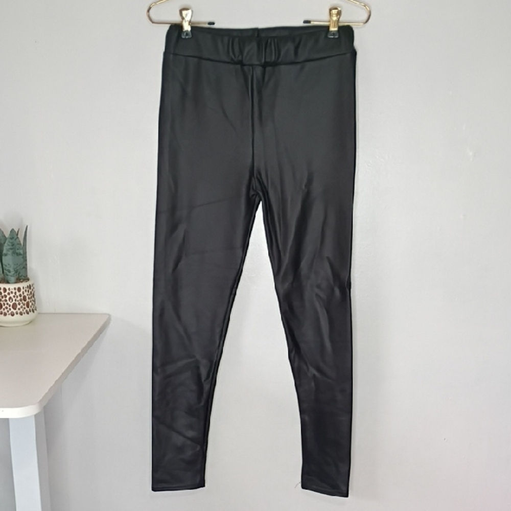 Venti6 Black Faux Leather Leggings Lined Women's Large Stretchy